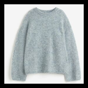 NWOT H&M Light Blue Gray Crew Neck Sweater Mohair/Wool Large Boxy Soft Oversized